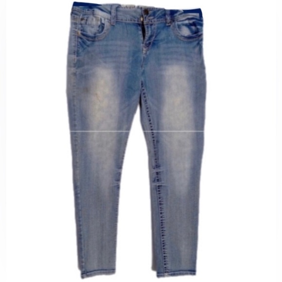 Set Wall Flower Jeans Skinny Low Rise Mid Wash Blue Jr 15 & Arizona Crop Top XL - Picture 3 of 11